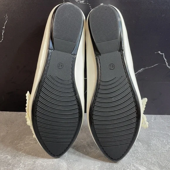 Getmorebeauty Pearl Bows Bridal Flats White Size 9.5m - Picture 8 of 8